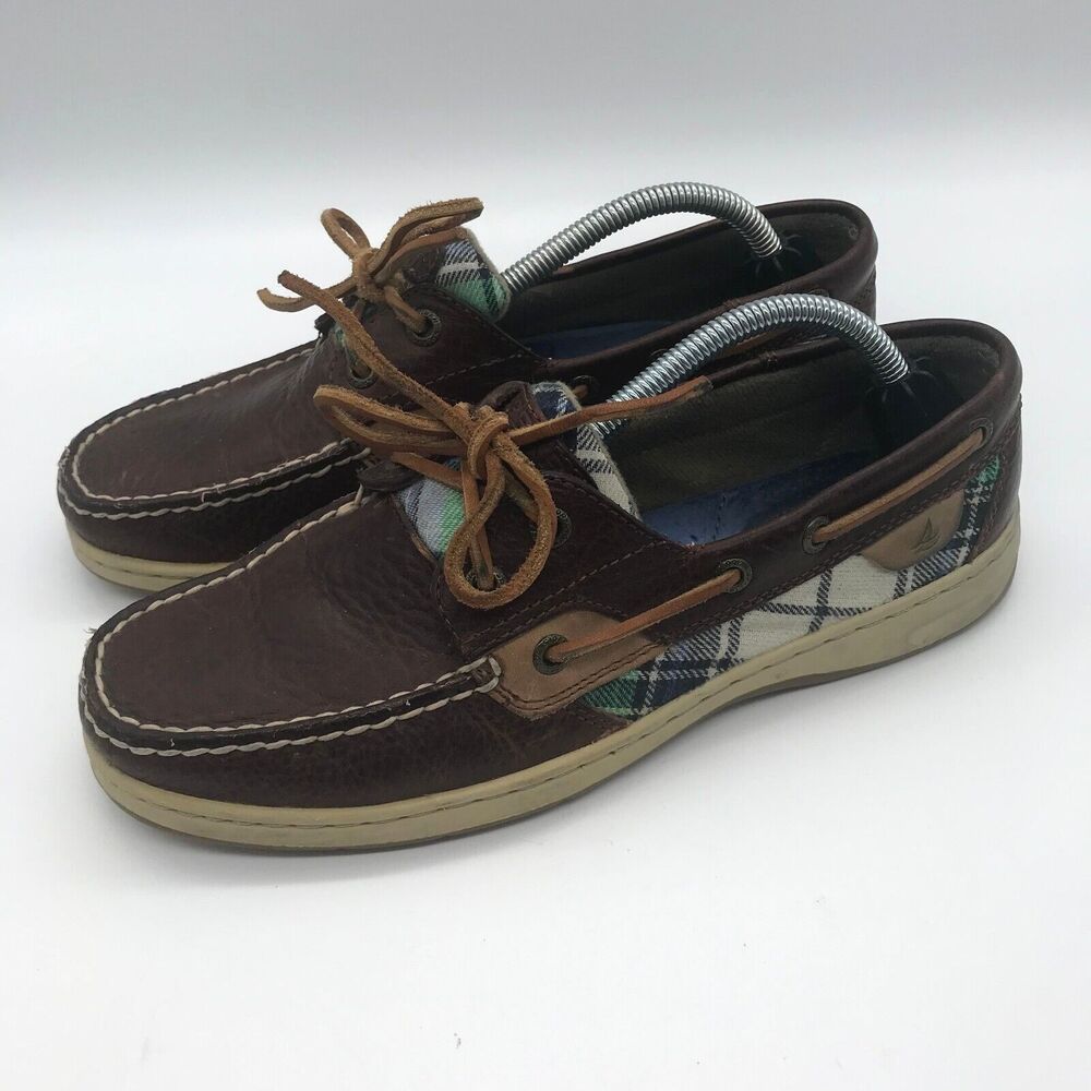Sperry Top-Sider Womens Size 7.5 Bluefish 2-Eye Boat Shoe Leather Plaid  9174426